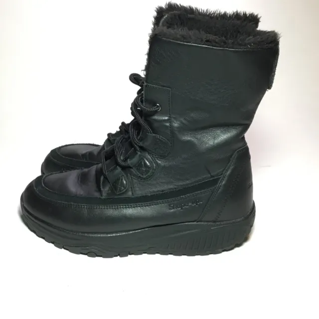 Skechers Woman's Shape Ups Leather Winter Boots Faux Fur Black Size 7 EUC