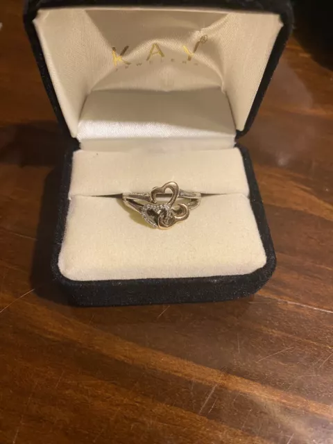 #48) Jane Seymour Sterling Silver & 14k Open Heart Diamond Heart Ring SZ 7