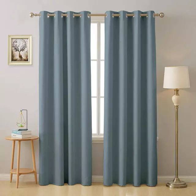 2 Piezas Gris Habitación Opacidad Opaco Ojal Puerta Ventana Cortinas De 5 7 2.7m