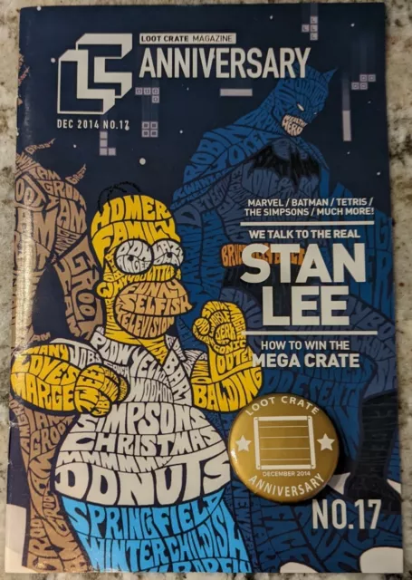 Rare Loot Crate Issue 17 December 2014 Magazine & Pin Back Button Anniversary