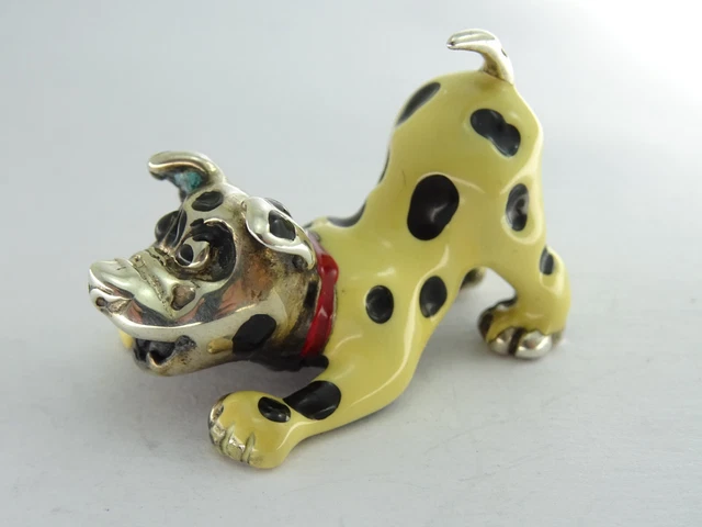 Vintage Hallmarked Sterling Silver Enamel Novelty Dalmatian Minatare Dog Figure