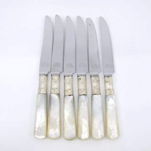 Lamson Antique Mother Of Pearl Sterling Silver Set of 6 Fruit Tea Knives USA