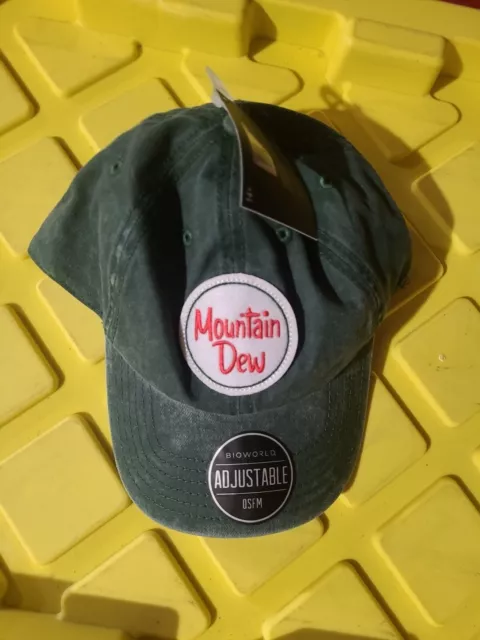 Vintage style MOUNTAIN DEW Distressed Green Baseball Cap Hat New Bioworld Rare