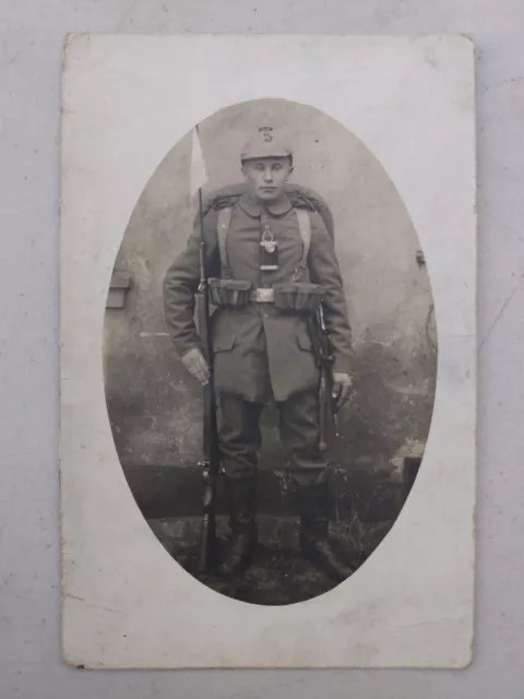 Antique WW1 Germany Enlisted Soldier With Pickelhaube Cover RPPC Postcard