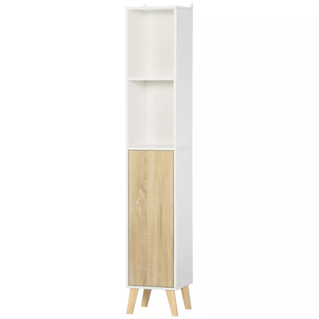 kleankin Colonna Bagno con 2 Ripiani e 2 Armadietti, Mobile Alto  Salvaspazio 15.2x29.8x118cm, Bianco e Legno