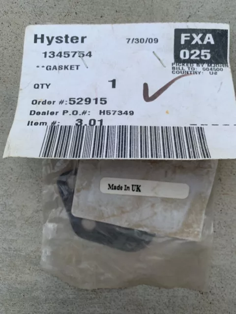 NEW Forklift Lift Truck Hyster 1345754 Gasket *FREE SHIPPING*