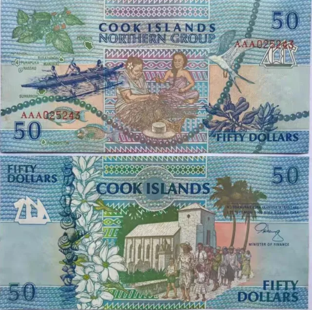Cook Islands 50 Dollars 1992 Banknote P-10 AAA-Prefix UNC Note