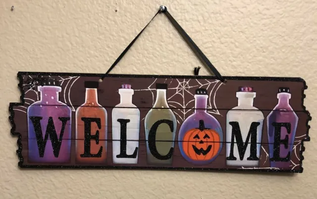 Halloween Spooky Laboratory Welcome Hanging Wall Sign - 18X6 - Pumpkin, Scary
