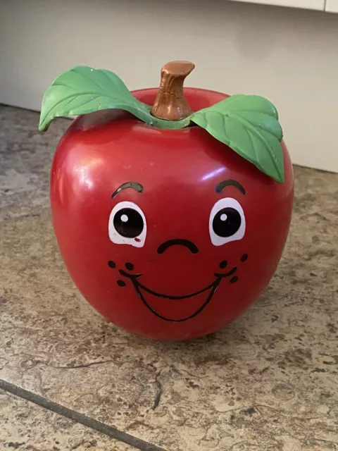 Vintage Fisher Price 1970s Toy Happy Red Apple - roly poly chime toy