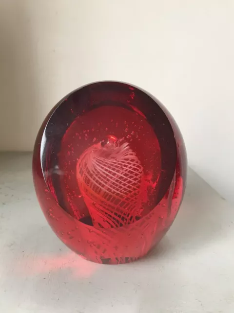 Beautiful Large Heavy Red Faceted Facet Cut Glass Paperweight 2