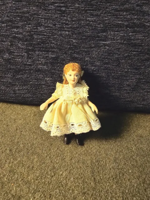 Vintage Small Doll  Porcelain/Bisque 3" Tall Victorian Girl Miniature Doll