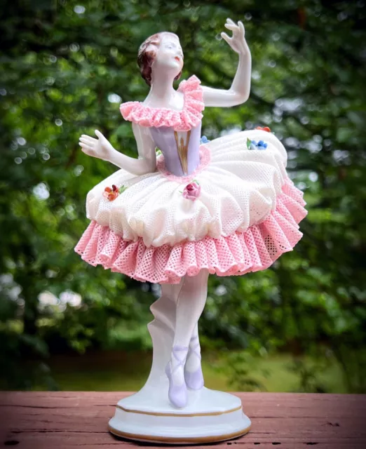 ANTIQUE GERMAN VOLKSTEDT Porcelain Lace Ballerina Figurine $99.95 ...