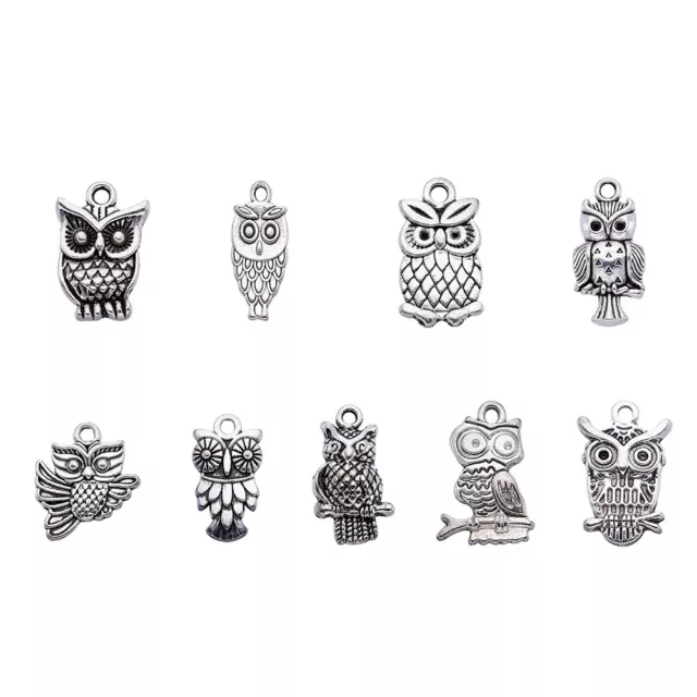 50pc Tibetan Silver Alloy Metal Owl Pendants Mini Charms Crafting Making 16~30mm