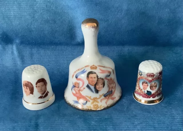 Prince Charles and Princess Diana Commemorative Thimbles and Christening Bell