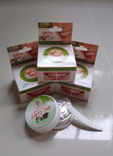 Herbal Thai Toothpaste Coconut Clove Whitening set 3 box ( 3 x 25 g) Shipping