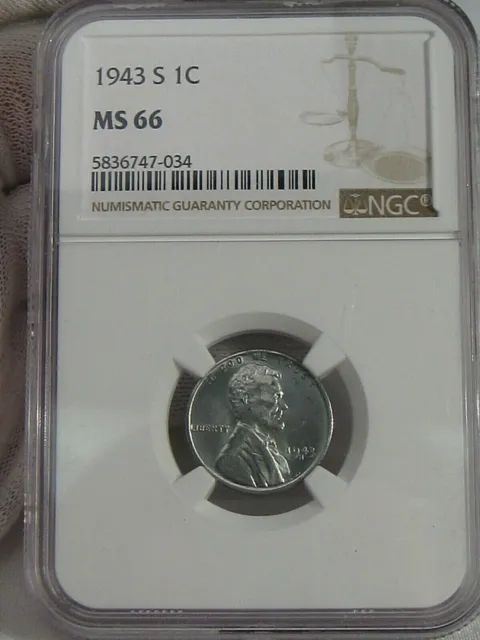 BU GEM 1943-s Steel Lincoln Wheat Penny NGC MS66. #69