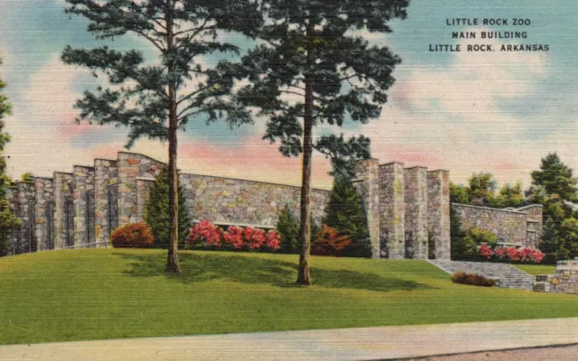 Postcard AR Little Rock Municipal Zoo Main Building Linen Vintage PC G3670