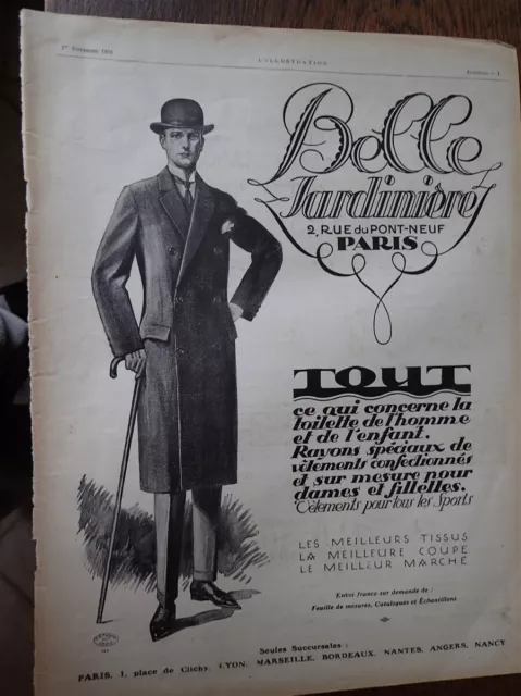 BELLE JARDINIERE grand magasin + huile TEXACO publicité papier ILLUSTRATION 1924