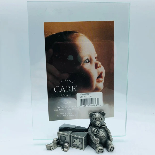 Vintage Carr All Glass Baby Nursery Teddy Bear Photo Frame Fits Up To 5x7 Photo
