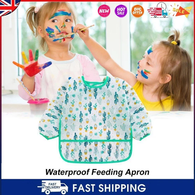 #C Baby Feeding Bibs Kids Waterproof Long Sleeve Coverall (4-6Years Cactus)