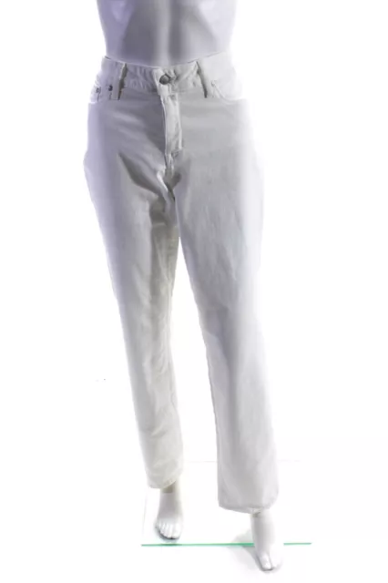 NYDJ Womens Cotton Buttoned Zipped Straight Leg Jeans White Size 12