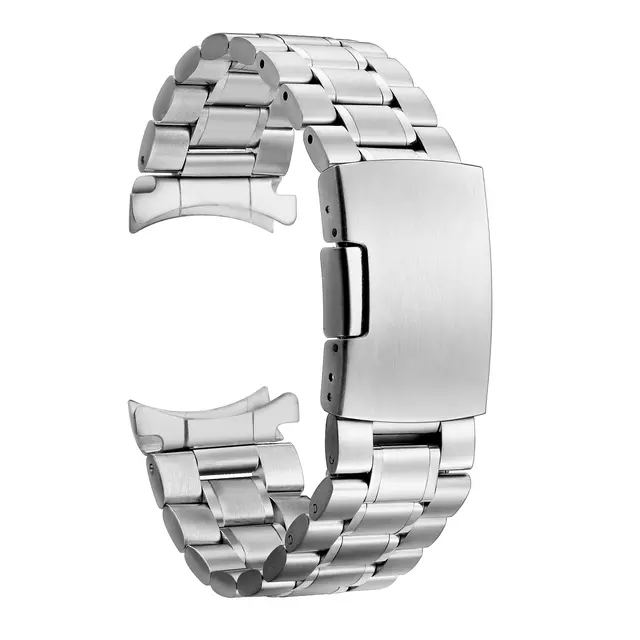 Stainless Steel Solid Links Watch Band Strap Bracelet Curved End 18 20 22 24mm