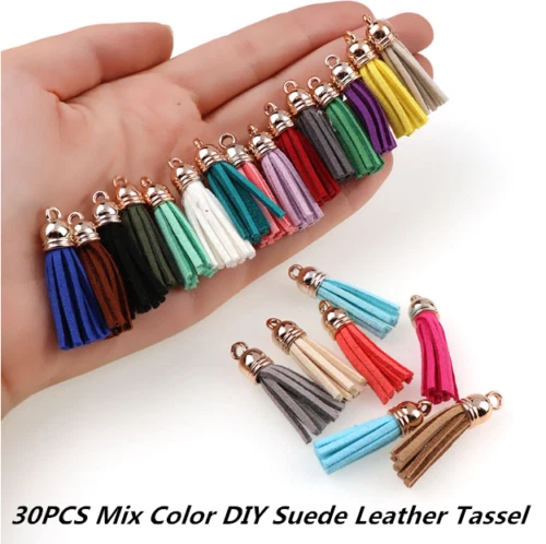 30 Pcs Charms Suede Leather Tassel For Keychain Pendant Jewelry DIY Crafts Set