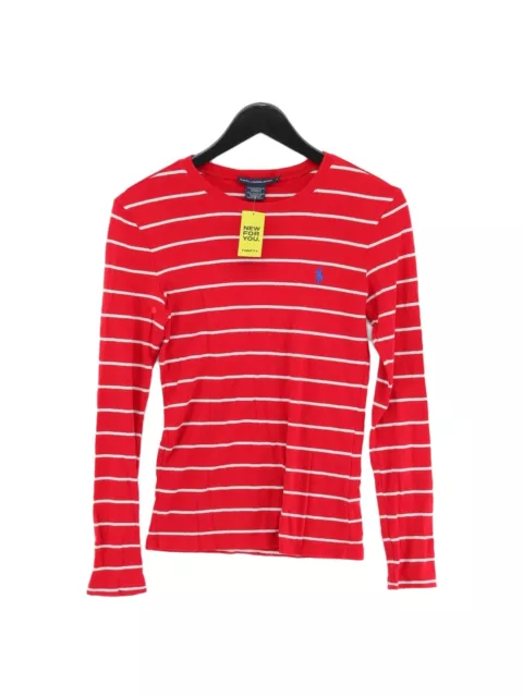 Ralph Lauren Women's Top M Red Striped 100% Cotton Long Sleeve Round Neck Basic