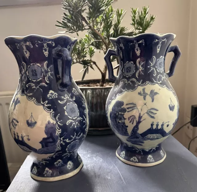 Pair of Qing  (Qianlong) STYLE Cobalt Blue / White Porcelain Vases