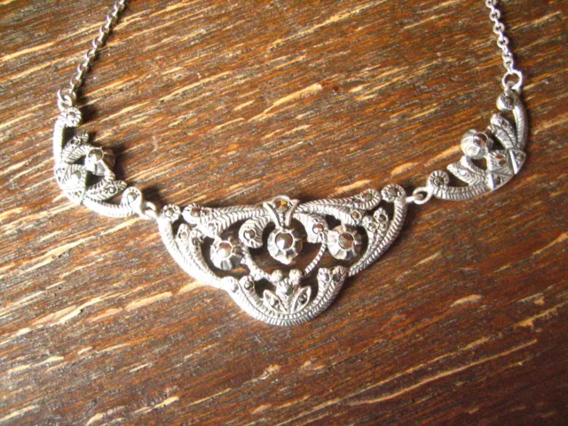 bezauberndes Art Deco Markasit Collier 3teilig Blüten Verzierung 835er Silber