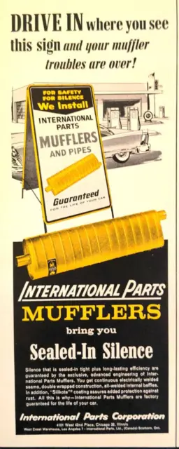 1958 International Parts Mufflers Sealed-In Silence Electrically Welded Print Ad