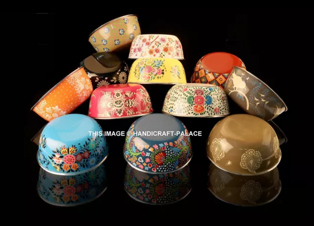 5 PC Wholesale Lot Stainless Steel Bowl Hand Painted Flower Serving Bowls Bowl
