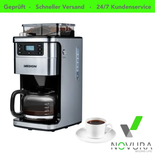 Medion® Kaffeemaschine mit Mahlwerk MD 15486, 1,5l Kaffeekanne, Permanentfilter