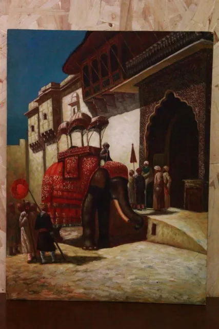 Dipinto / quadro olio su tavola oil on panel persia elefante arabic painting