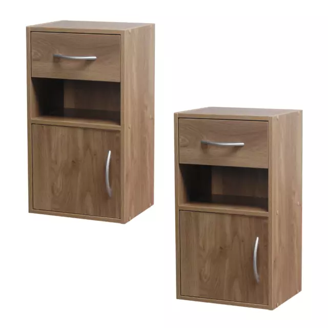 Set Of 2 Wooden Bedroom Bedside Cabinet Nightstand Side Table w/1 Door 1 Drawer