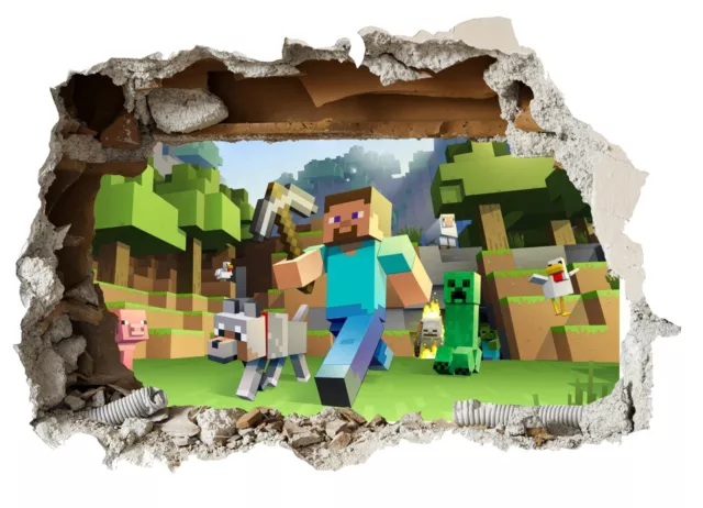 3D Smashed Wall Mural Minecraft Wall Sticker Room Gaming Wall Art