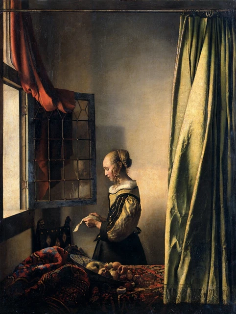 La Liseuse à la fenêtre-Vermeer Johannes-Tableau Métal Print Œuvre Art Mural