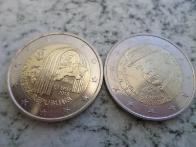 Slovakia - 2 differently dated commemorative 2 euro coins, dated 2018 and 2019