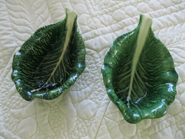 Pair Of Majolica Cabbage Leaf Bowls From Portagul