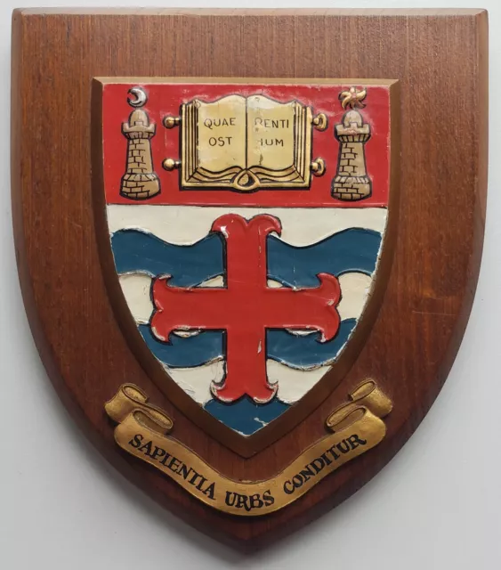 Nottingham University wooden shield Coat of Arms vintage GB Latin college motto