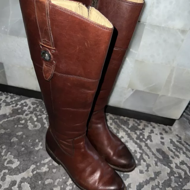 Frye 4001 3476095 Jayden Button Tall Riding Boots Cognac Leather Zip 7 B