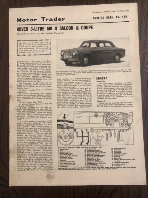 Rover 3-litre Mk II Saloon and Coupe Motor Trader Service Data Sheet No.409 1963