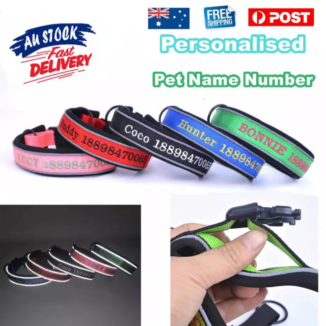 2023 Personalised Dog Collar custom name number ID Night Reflective