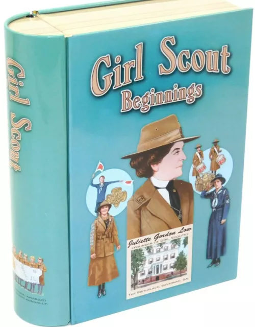 Vintage Girl Scout Beginnings Book Shaped Tin Box, Juliette Gordon Low