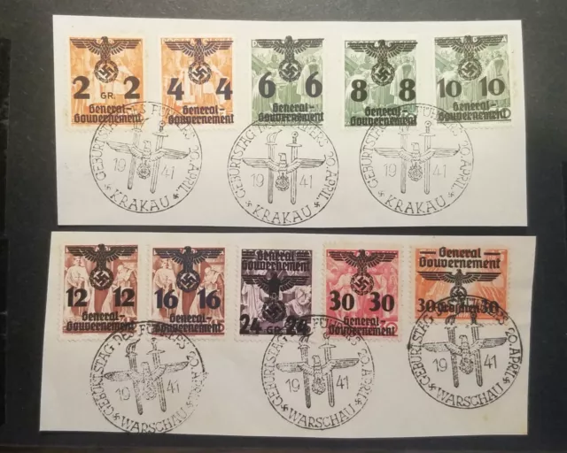 POLAND General Government 1941, German Occup. WWII - ovpt. canc. Cracow + Warsaw