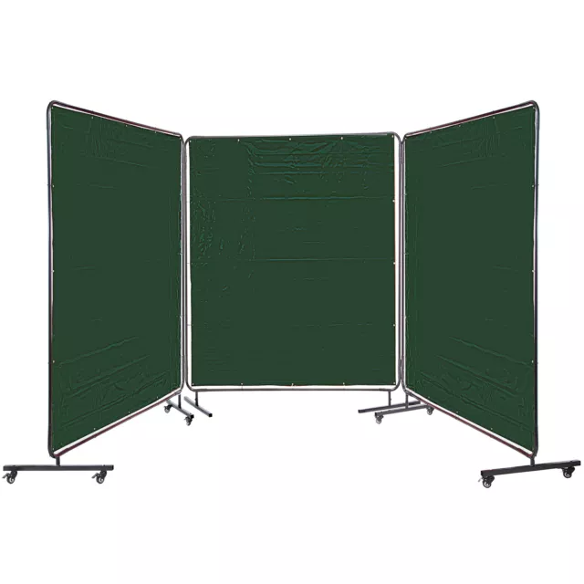 VEVOR 3 Panel Welding Screen 6' x 6' Welding Curtain Flame Retardant Frame Green