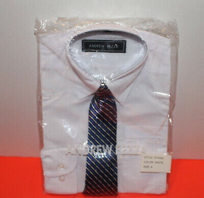 Andrew Fezza Dress Shirt & Tie Kids Size 4 Style: STV400 Color: White