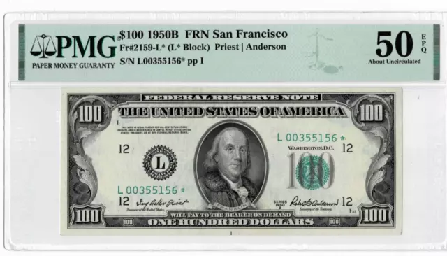 1950B $100 Federal Reserve note (San Fran) Fr.2159-L*--PMG AU 50 EPQ! (1 of 26)