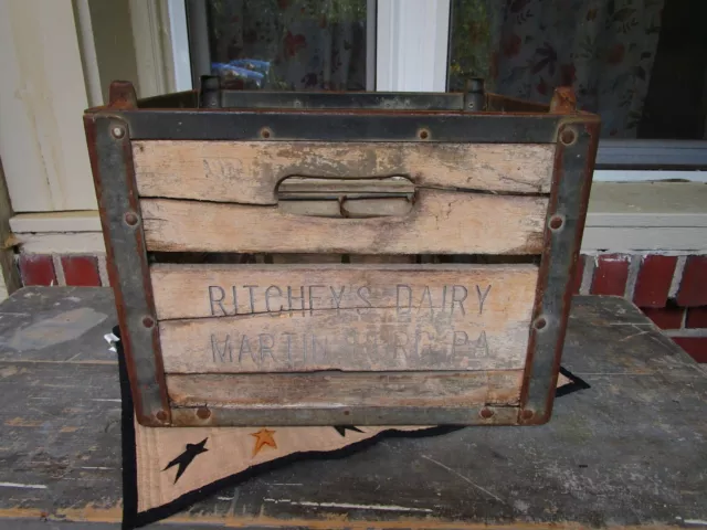 Vintage Ritchey's Dairy Milk Bottle Crate Martinsburg Pa Wooden Box Wood