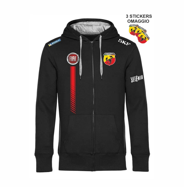 Felpa ZIP Cappuccio FIAT Abarth Team replica corse GP scuderia+ stickers